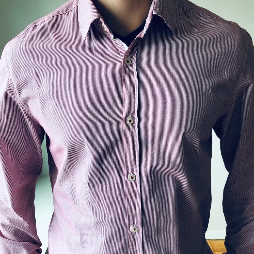 Hugo Boss regular fit micro stripe red shirt L